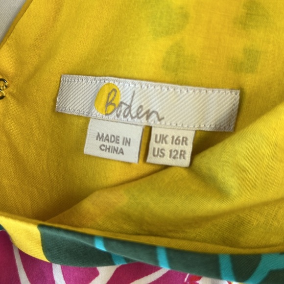 Boden Andrea Frill Sleeve Maxi/Midi Dress Yellow Pink Floral Fit Flare US 12R - Picture 6 of 12